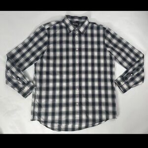 Michael Kors Men's Blue and White Checkered Tartan Shirt size Large